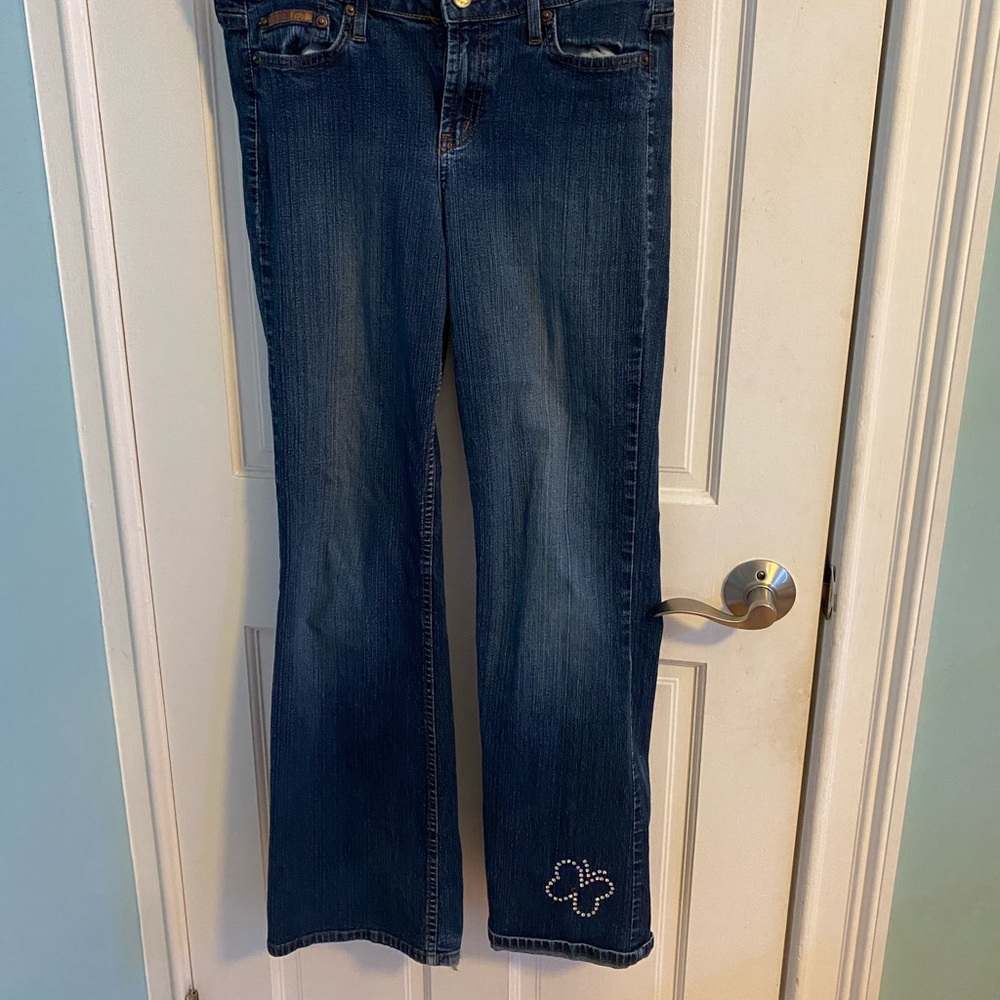 low waist bedazzled lei jeans